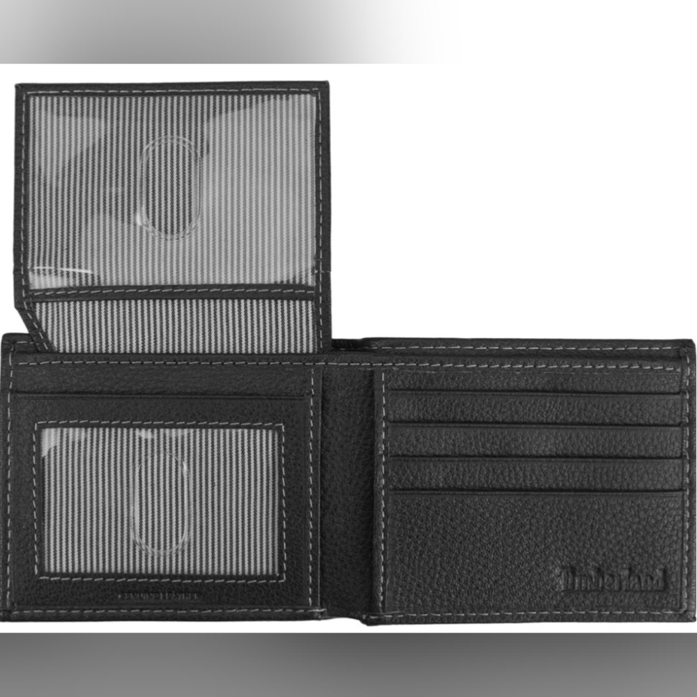 Timberland Men's Black Leather Wallet With Attached Flip Pocket And RFID NEW!